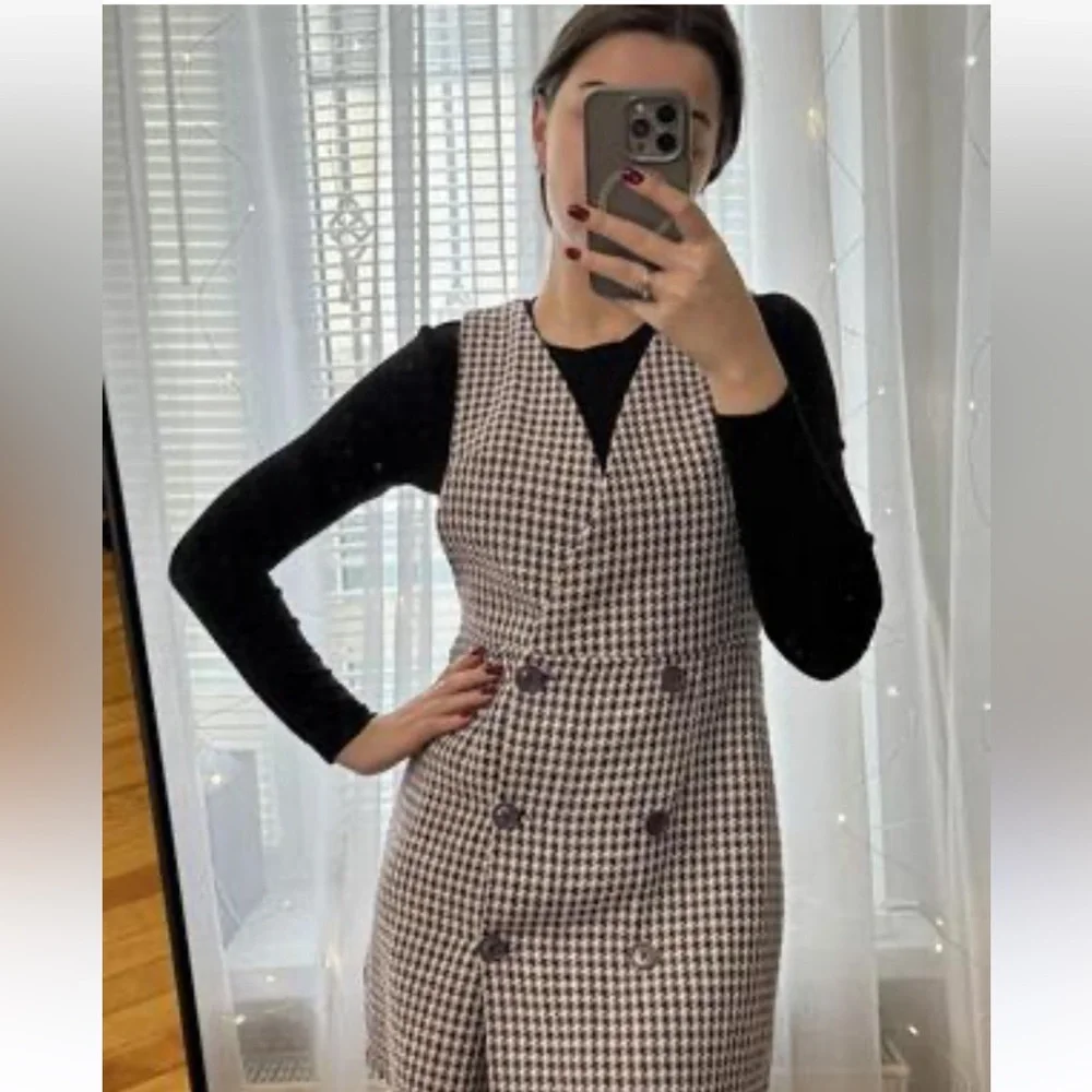 Zara houndstooth herringbone dress XL. NWOT - Picture 7 of 8